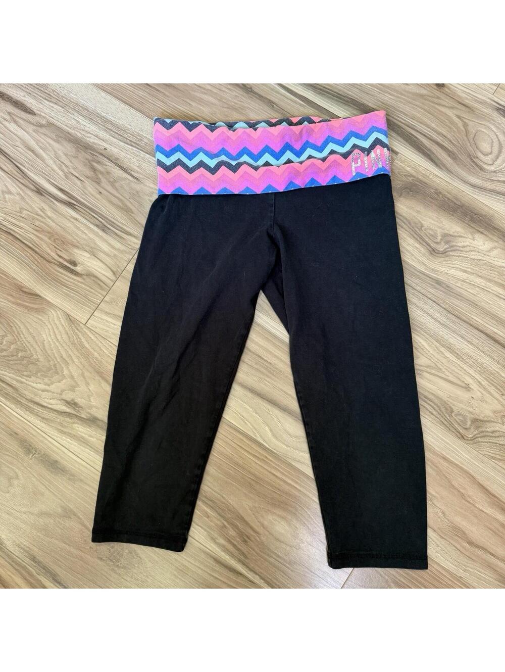 VS PINK Yoga Foldover Capri Leggings S Chevron Rhinestone Waistband Y2K 2013